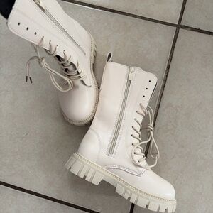 Women's Cream Combat Boots